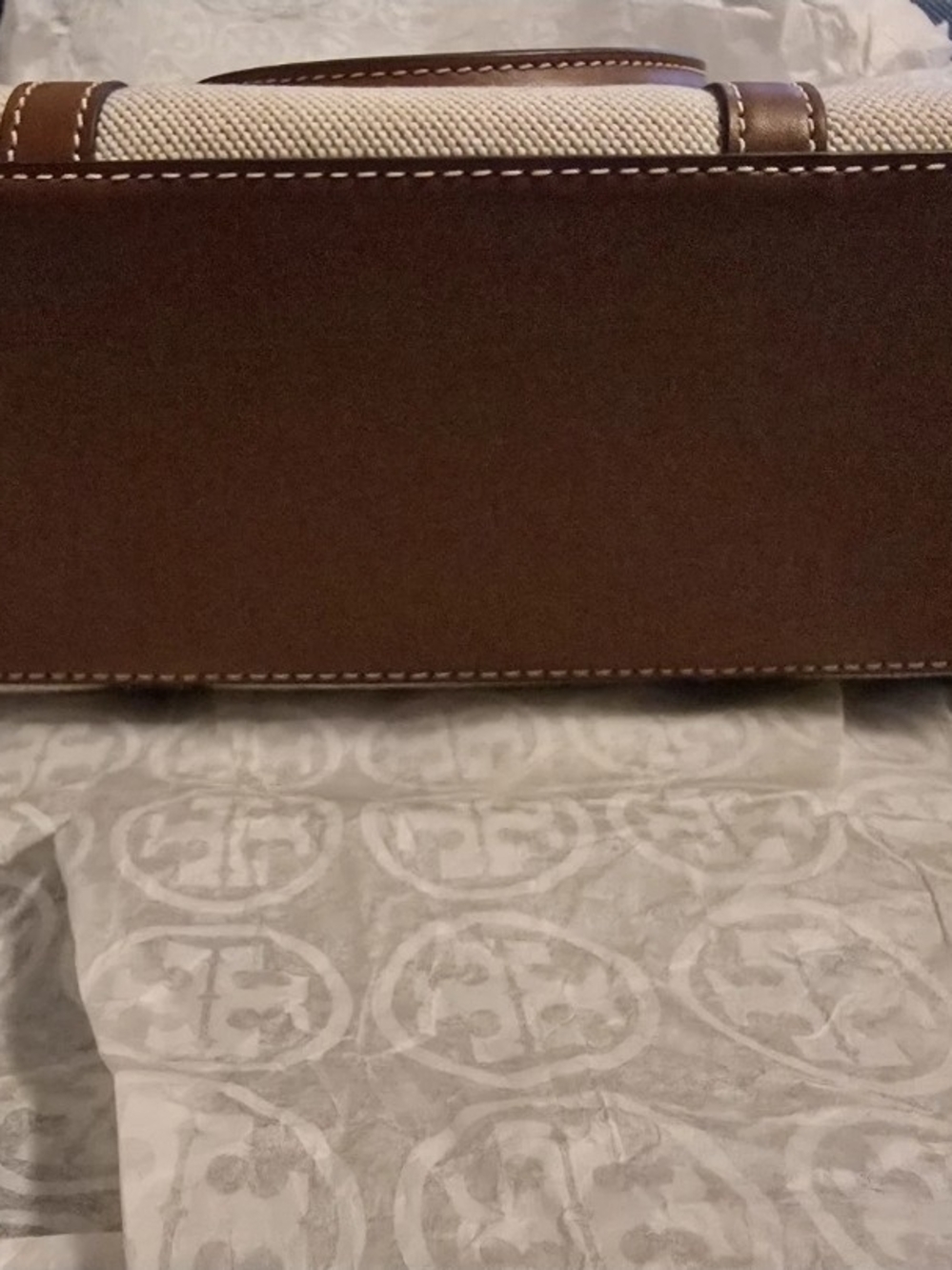 Tory Burch Blake Canvas Classic Cuoio Small Tote Natural & Tan Style 145356 New - Picture 5 of 11